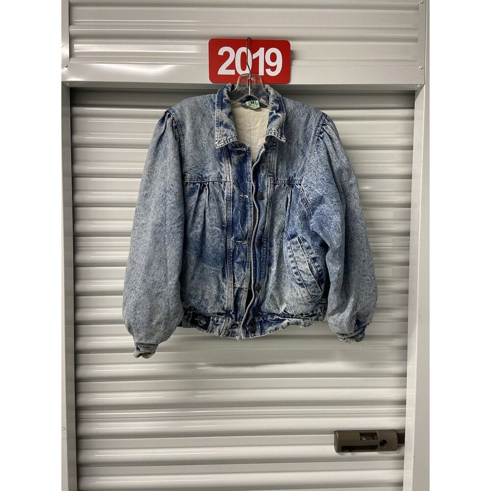 Vintage Acid Wash Denim Coat Jean Jacket 80s Style Bomber Retro Sz M Matti